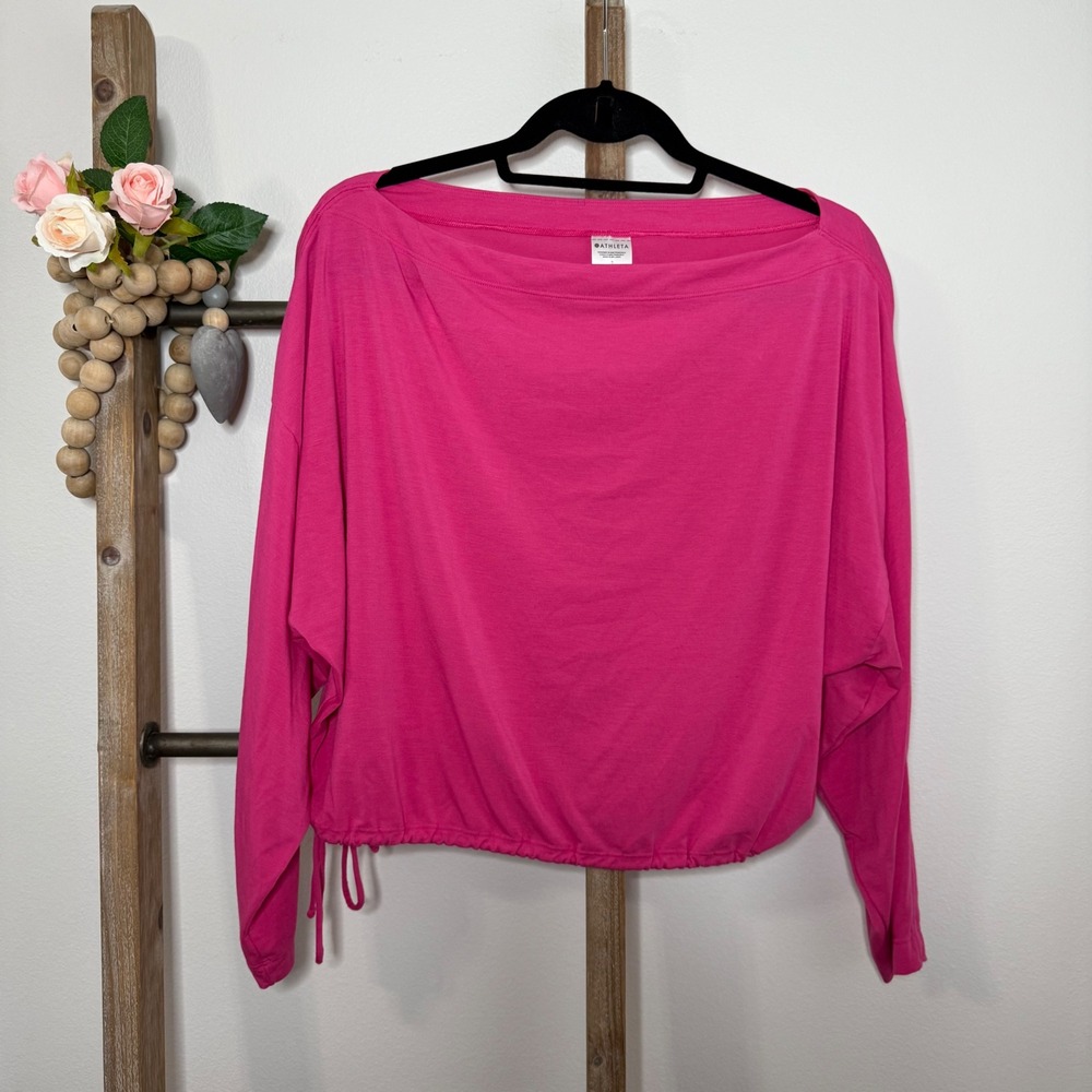 Athleta Pink Long‎ Sleeve Cinched Tie Athletic Shirt Size Small